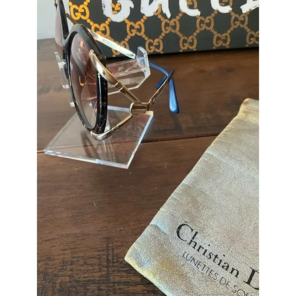 Rare - Vintage 1980s CHRISTIAN DIOR oversized marbled blue & gold - Picture 2 of 4